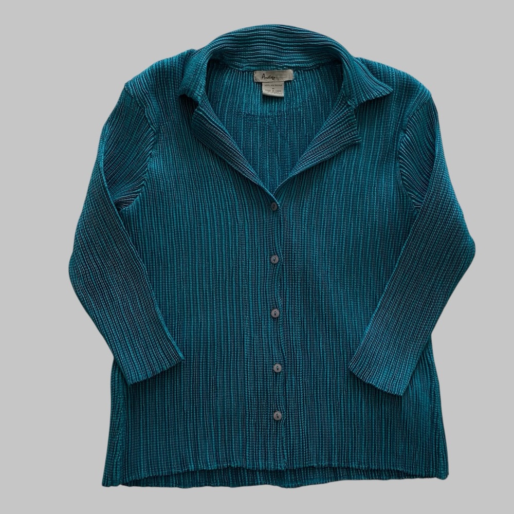 Teal Button Up With Micro Pleats Size Medium